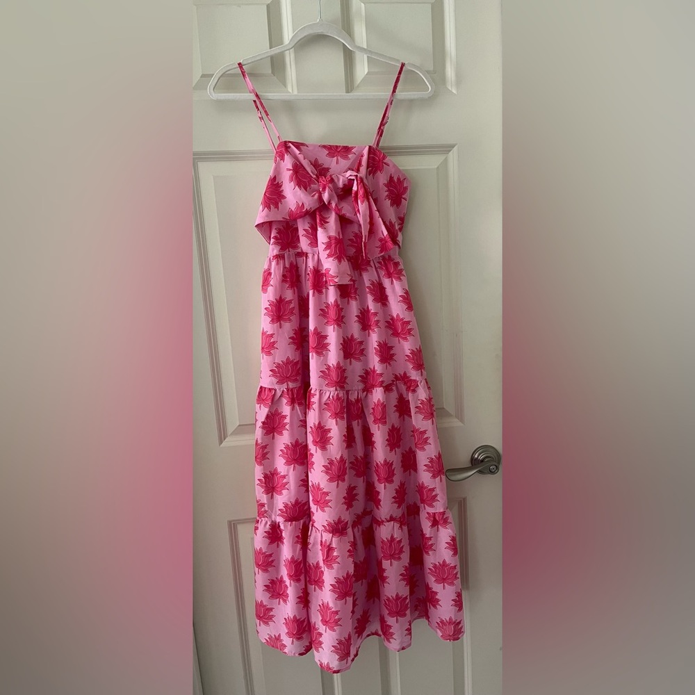Women’s J.Marie Pink Floral sleeveless spaghetti straps tiered maxi dress XS